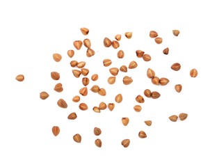 buckwheat grain isolated on white background close up. Top view