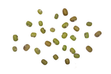 Mung beans isolated on white background. Top view