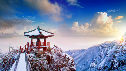 Landscape in winter,Guemosan in korea - obrazy, fototapety, plakaty
