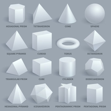 Realistic white basic 3d shapes vector set