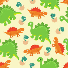 Cartoon baby dinosaur vector seamless pattern for girl fashion design