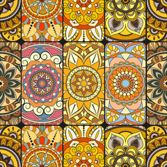Seamless pattern tile with mandalas. Vintage decorative elements. Hand drawn background. Islam, Arabic, Indian, ottoman motifs. Perfect for printing on fabric or paper.