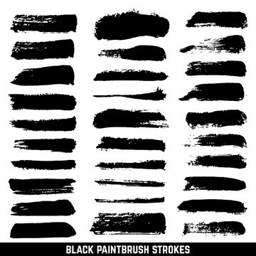 Vector Artistic Ink Paint Blob Brushes. Inked Brushed Strokes Isolated. Dirty Brushstrokes Collection