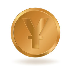 Obraz premium Realistic golden coin with Yen or Yuan sign. Symbol of Japanese and Chinese monetary unit. Stock vector illustration