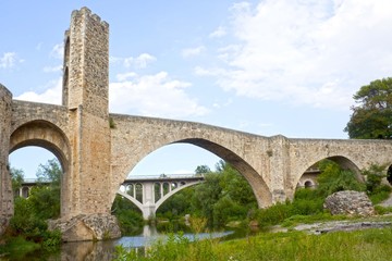 Fototapeta premium bridge and a tower over a river and trees, Spain