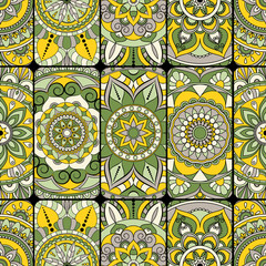 Seamless pattern tile with mandalas. Vintage decorative elements. Hand drawn background. Islam, Arabic, Indian, ottoman motifs. Perfect for printing on fabric or paper.