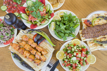 Chicken shish kebab and turkish adana kebab menu