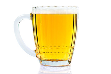 Frosty glass of light beer set isolated on a white background