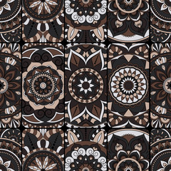 Seamless pattern tile with mandalas. Vintage decorative elements. Hand drawn background. Islam, Arabic, Indian, ottoman motifs. Perfect for printing on fabric or paper.