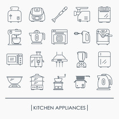 Collection of kitchen appliances outline icon