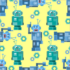 Seamless pattern with cute robots.