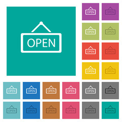Open sign square flat multi colored icons