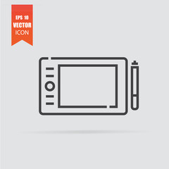 Graphics tablet icon in flat style isolated on grey background.