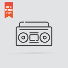 Tape recorder icon in flat style isolated on grey background.