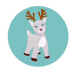  Young deer, christmas icon pattern illustration on blue background.