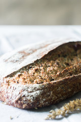 Rye sourdough bread on a kitchen towel