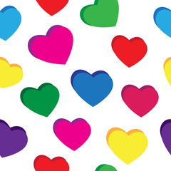 Seamless pattern from multi-colored hearts on a white background