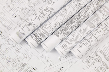 Electronics and Engineering. Printed drawings of electrical circuits