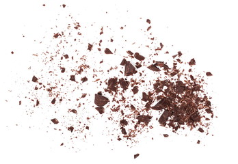 Pile chopped, milled chocolate shavings isolated on white