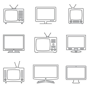 TV icons set. Linear vector icons. TV isolated pictograms.