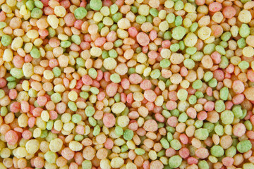 colorful candy puffed rice in full frame, can be used as background