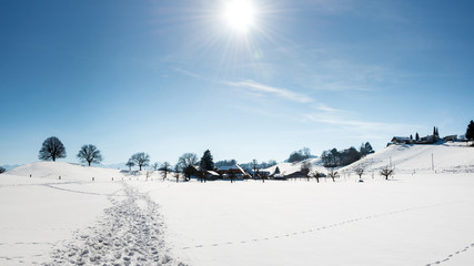 Fototapeta na wymiar Traumhafte Winterlandschaft im Gürbetal, Bern, Schweiz