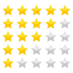 gold rating stars on white background