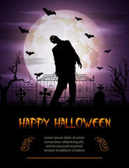Fototapeta premium Halloween background with zombie walking out from grave