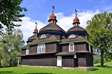 Fototapeta na wymiar Greek catholic wooden church in Nizny Komarnik, UNESCO, Slovakia