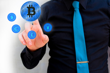 man choosing bitcoin as his primary currency