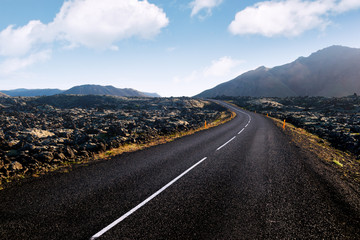 Typical Iceland landscape with road