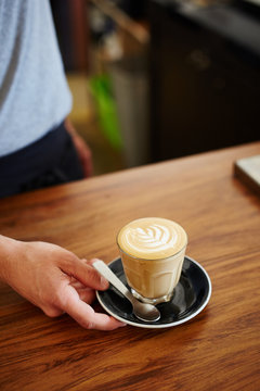 Hot latte beverage in glass