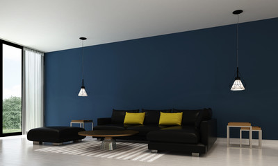 The interior design of living room and blue wall texture / 3D rendering new model new scene