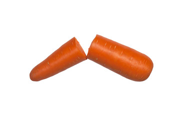 Broken carrot (Symbol of Penile Fracture) isolated on white background with clippping path