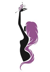 Силуэт девушки с бабочкой