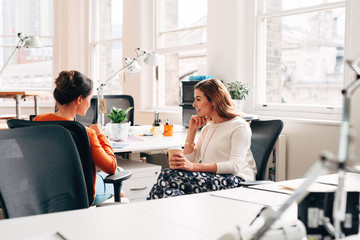 Businesswomen catching up at work