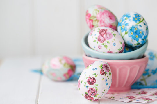 Decoupage Easter Eggs Decorated With Paper Napkins