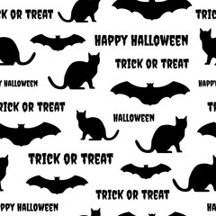 Fototapeta premium Happy Halloween seamless black and white vector pattern.