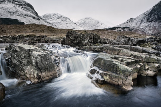 A Flowing River In The Highlands Of Scotland, UK