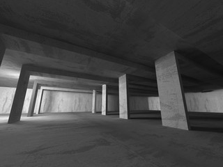 Dark empty room. Concrete rusty walls. Architecture background
