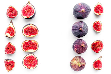 Fresh blue figs slices pattern on white background top view copyspace