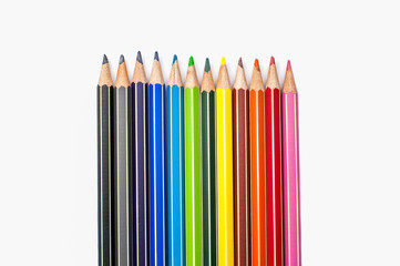 Color pencils on white background