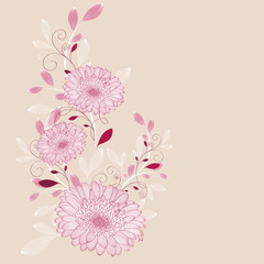 Hand-drawing floral background with flower gerbera. Element for design. Vector illustration.
