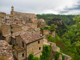 City of Pitigliano in Tuscany, Italy after sunset