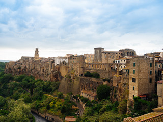 City of Pitigliano in Tuscany, Italy after sunset