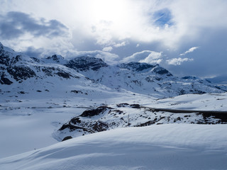 Pristine, snow mountains , swiss Alps, cloudless sky