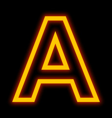 letter A neon lights outlined isolated on black