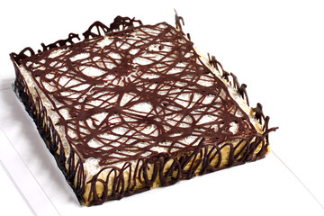 decorated with chocolate napoleon cake with copy space, isolated on white