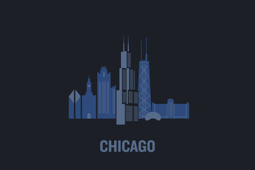 Skyline illustration of Chicago. Flat vector design.	