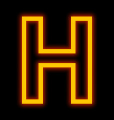 letter H neon lights outlined isolated on black